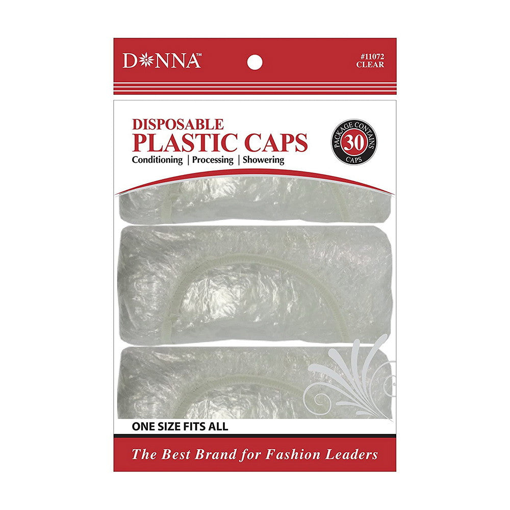 Donna Disposable Plastic Shower Caps, One Size Fits All, 30 Ea
